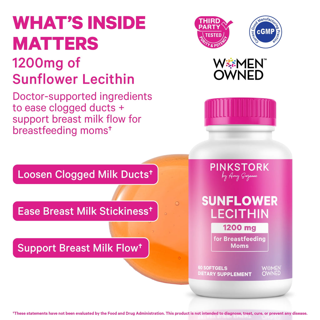 Pink Stork Sunflower Lecithin Supplement for Clogged Milk Ducts - 60 Softgels