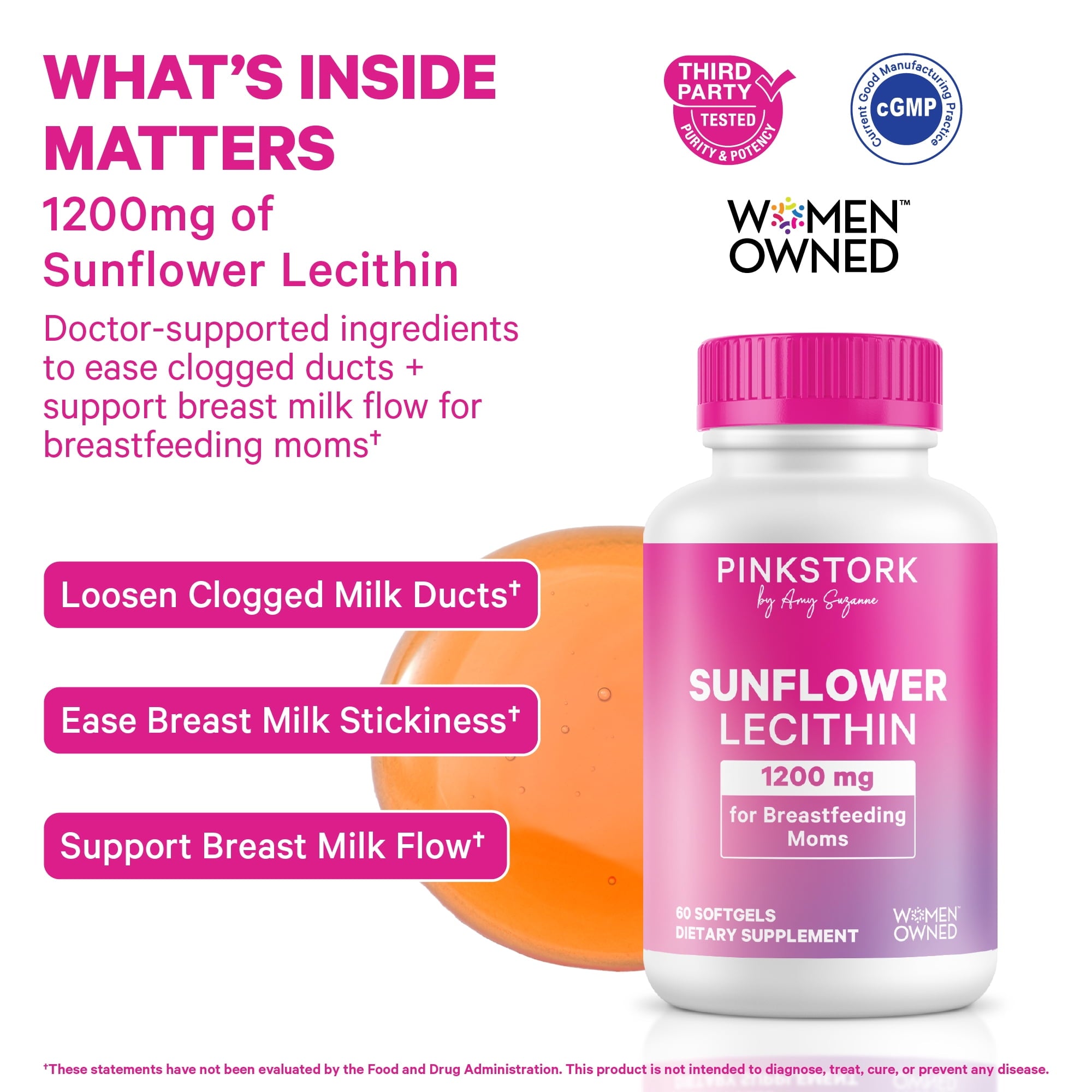 Pink Stork Sunflower Lecithin Supplement for Clogged Milk Ducts - 60 Softgels
