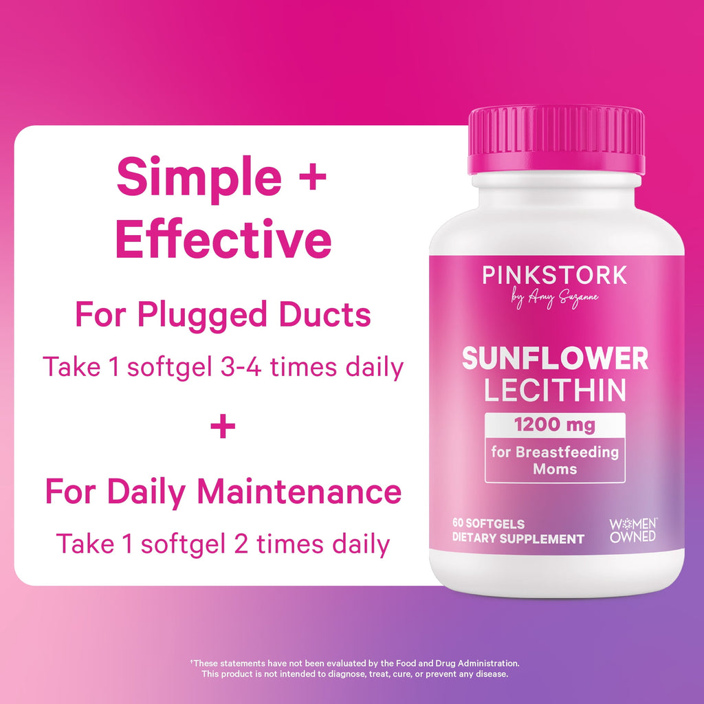 Pink Stork Sunflower Lecithin Supplement for Clogged Milk Ducts - 60 Softgels