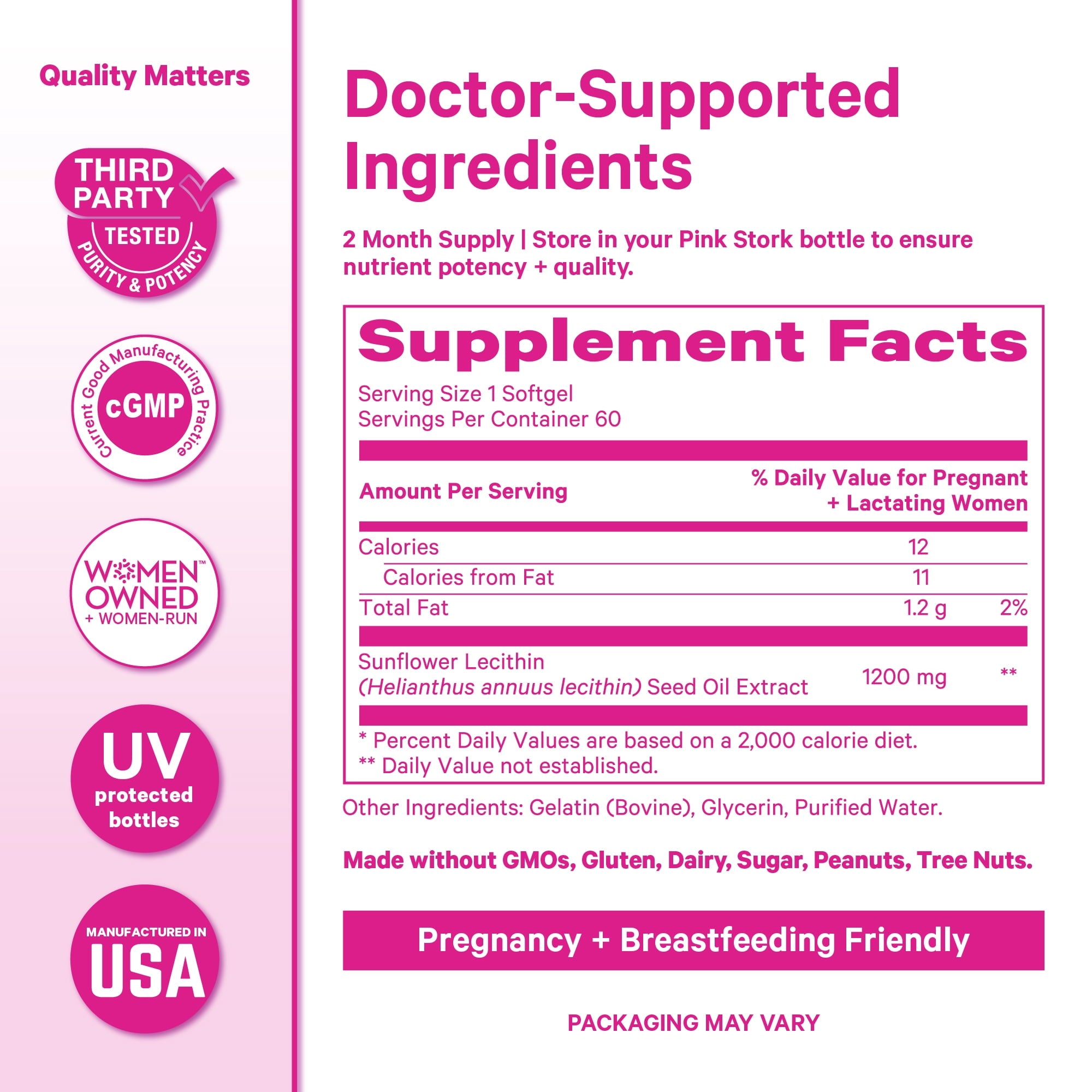 Pink Stork Sunflower Lecithin Supplement for Clogged Milk Ducts - 60 Softgels