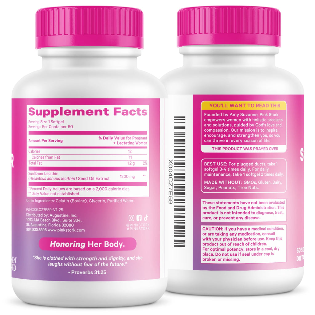 Pink Stork Sunflower Lecithin Supplement for Clogged Milk Ducts - 60 Softgels