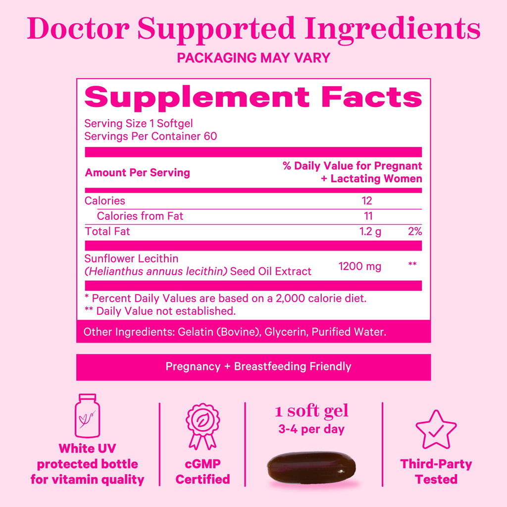 Pink Stork Sunflower Lecithin Supplement for Clogged Milk Ducts - 60 Softgels