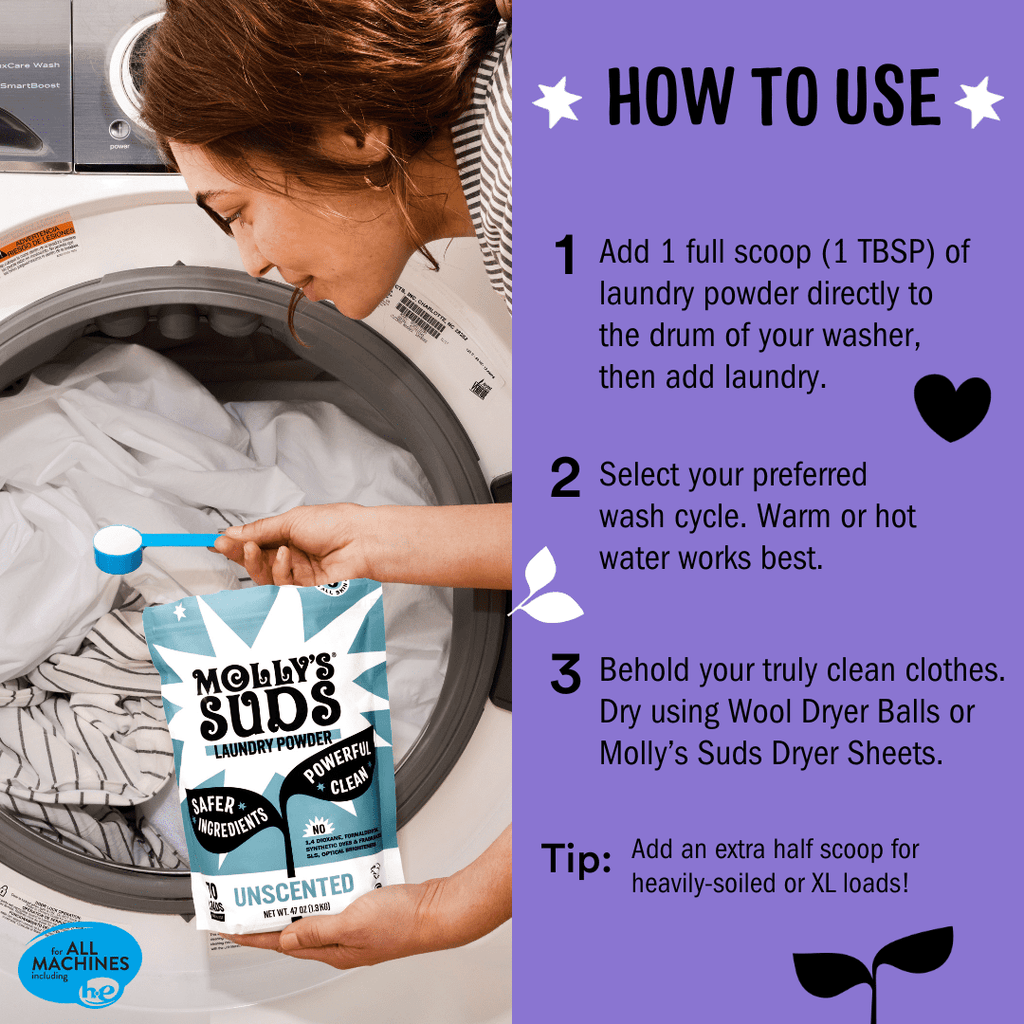 Molly's Suds Original Laundry Detergent Powder | Gentle for Sensitive Skin | Earth-Derived Ingredients | Stain Fighting | 120 Loads (Lavender)
