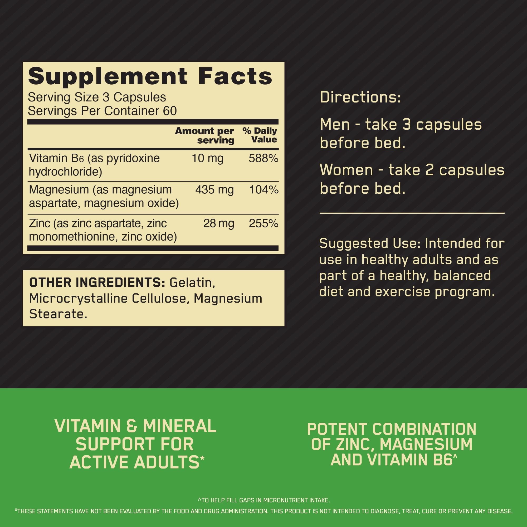 Optimum Nutrition, Zinc Magnesium Aspartate Vitamin, 180 Count