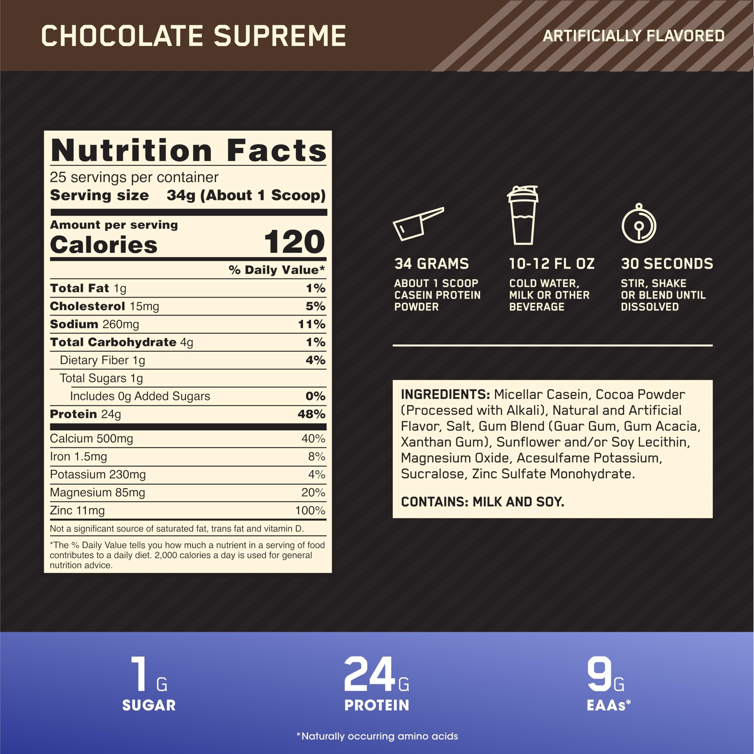 Optimum Nutrition, Gold Standard 100% Micellar Casein, Protein Powder, Chocolate Supreme, 2lb