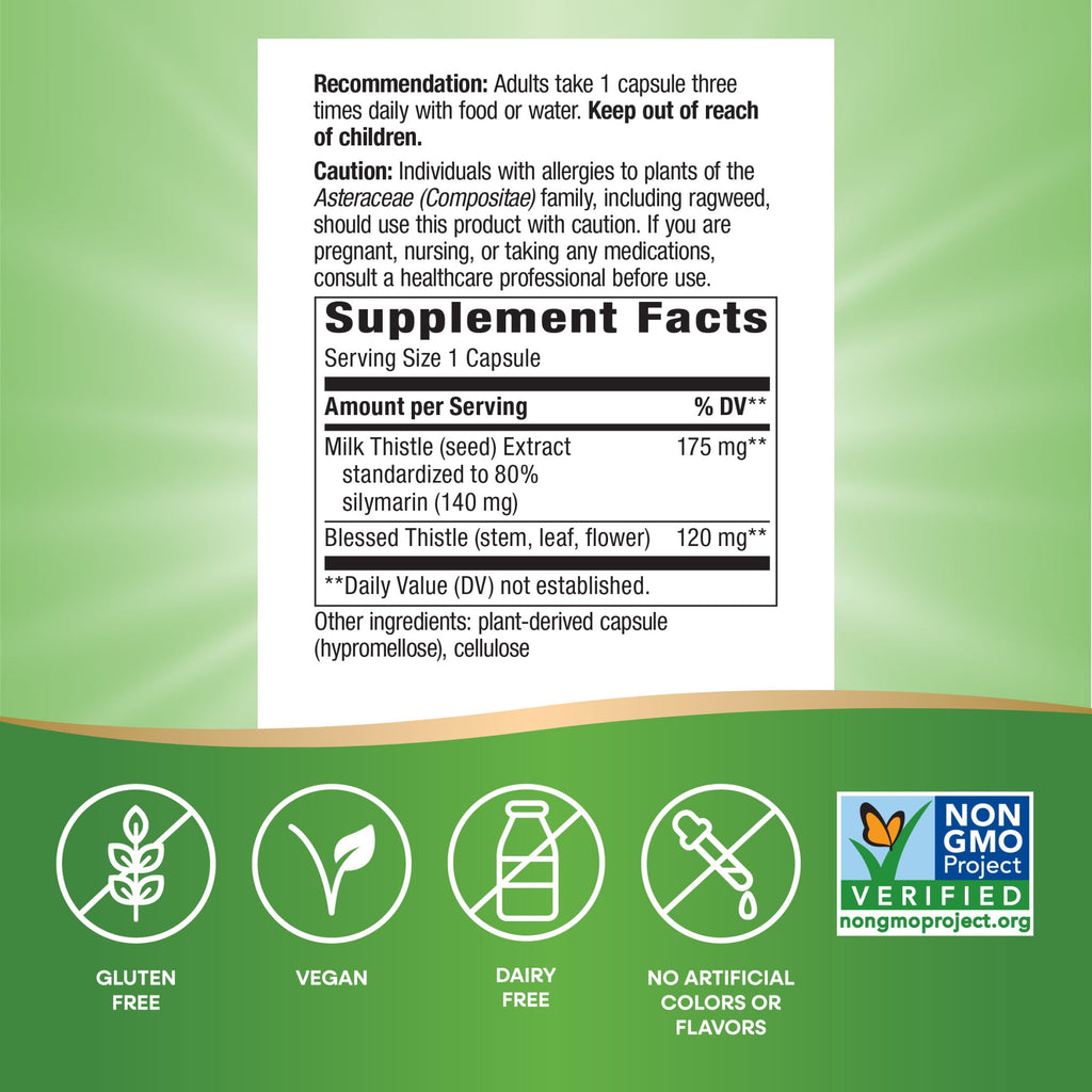 Nature's Way Milk Thistle Capsules, Supports Liver Function*, Unisex, 120ct