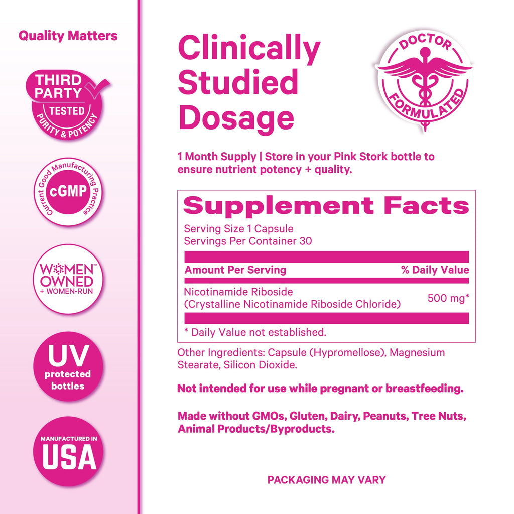 Pink Stork 500 mg NAD+ Supplement- Nicotinamide Riboside