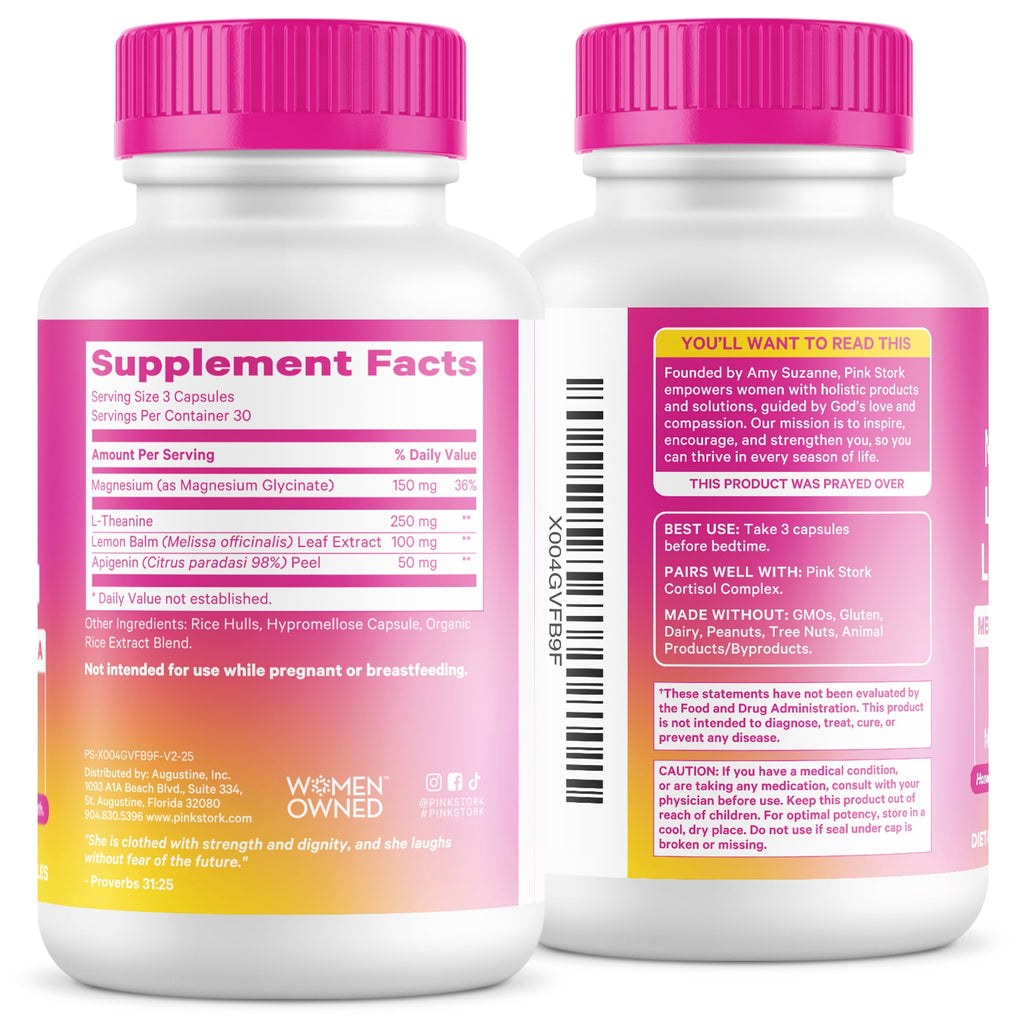 Pink Stork Magnesium Glycinate, L-Theanine, Lemon Balm - 90 Count