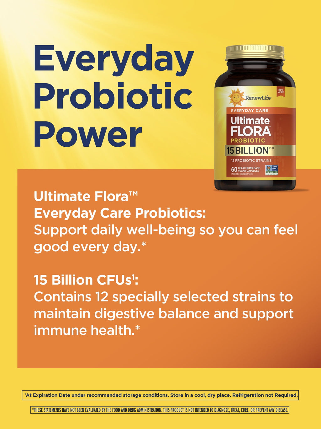 Ultimate Flora Everyday Probiotic Capsules | 60 Count for Men and Women | by Renew Life