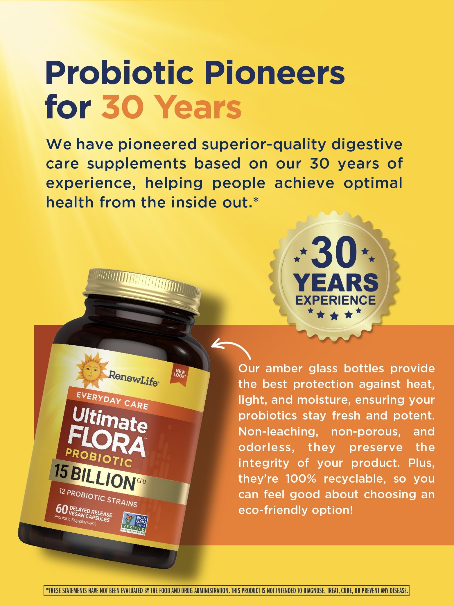 Ultimate Flora Everyday Probiotic Capsules | 60 Count for Men and Women | by Renew Life