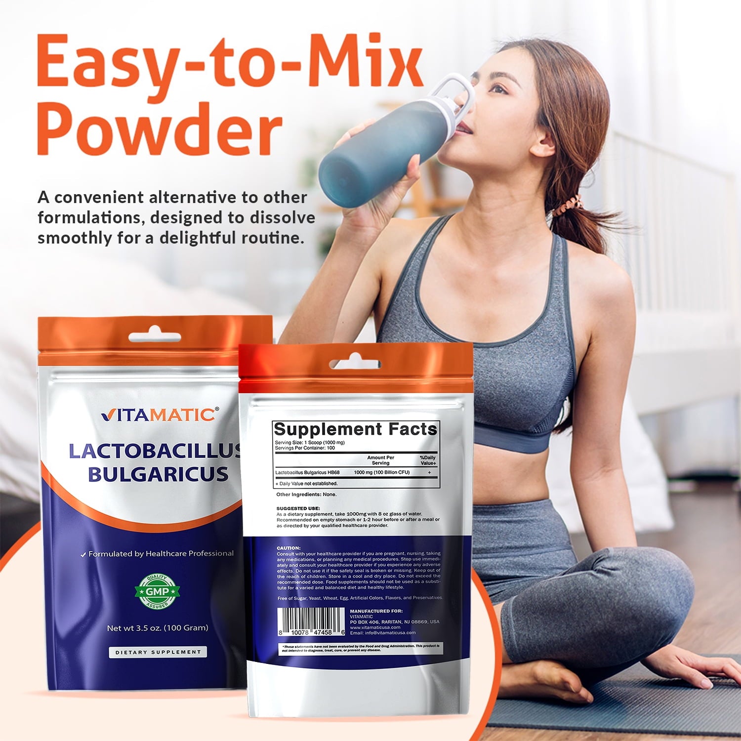 Vitamatic Lactobacillus Bulgaricus Probiotic Powder Digestive Support 100 Servings 100 Gram (3.5 OZ)