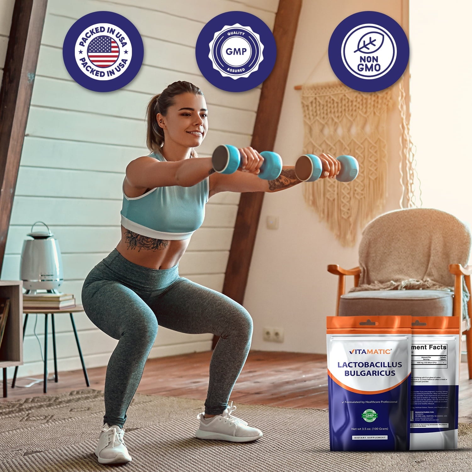 Vitamatic Lactobacillus Bulgaricus Probiotic Powder Digestive Support 100 Servings 100 Gram (3.5 OZ)