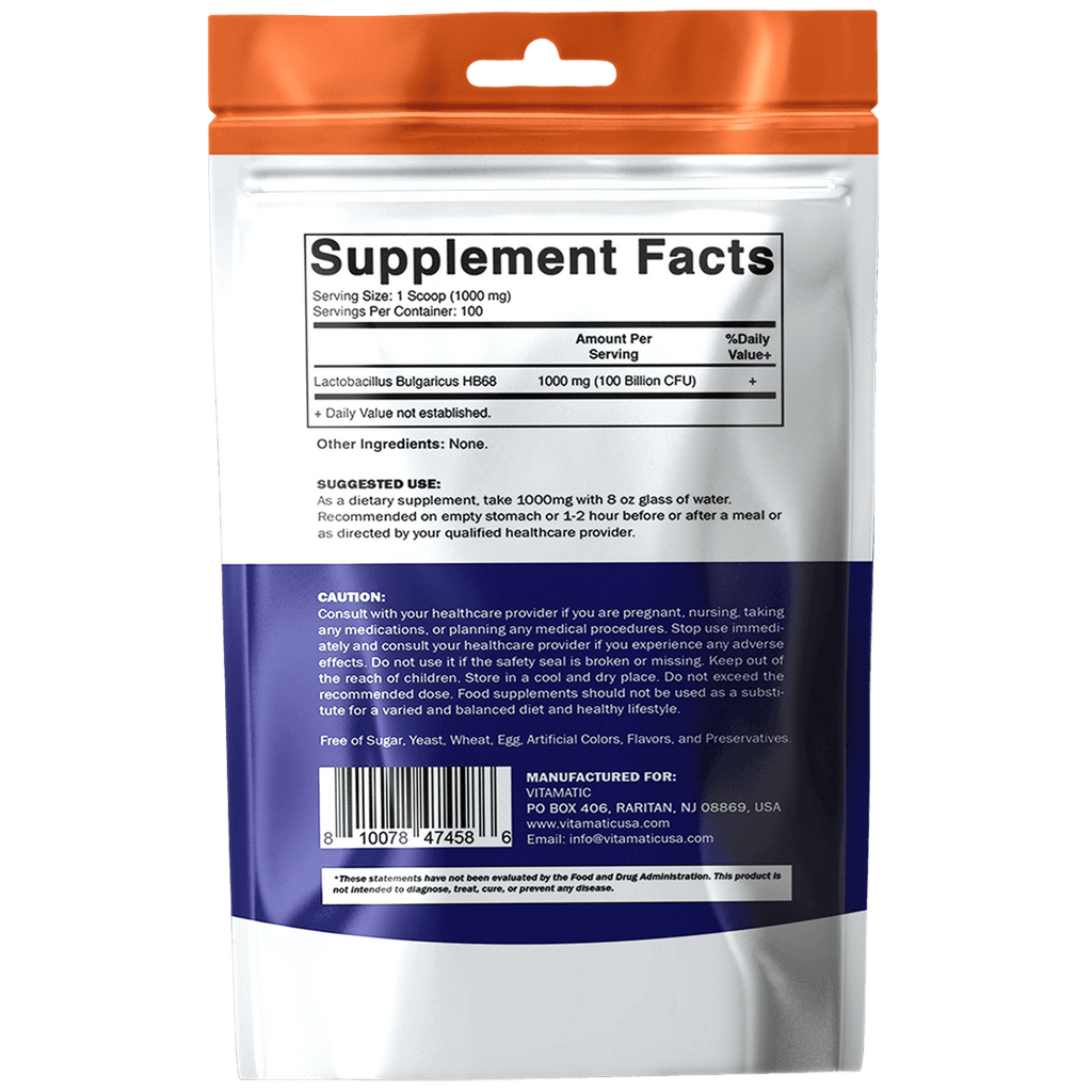 Vitamatic Lactobacillus Bulgaricus Probiotic Powder Digestive Support 100 Servings 100 Gram (3.5 OZ)