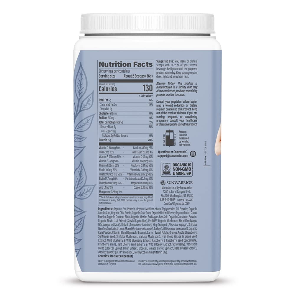 Sunwarrior Lean Vegan Chocolate Protein Powder | Plant-Based Superfood Shake, Chocolate, 720g