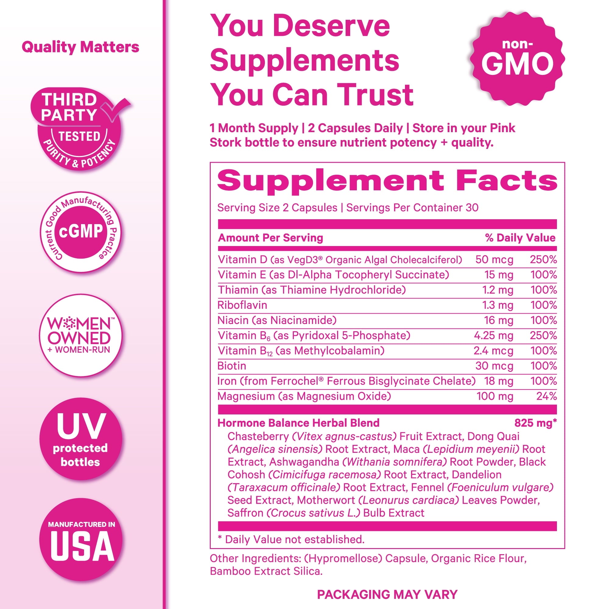 Pink Stork Hormone Balance Multivitamin- Hormone Balance for Women, Vitex + Saffron- 60 Capsules
