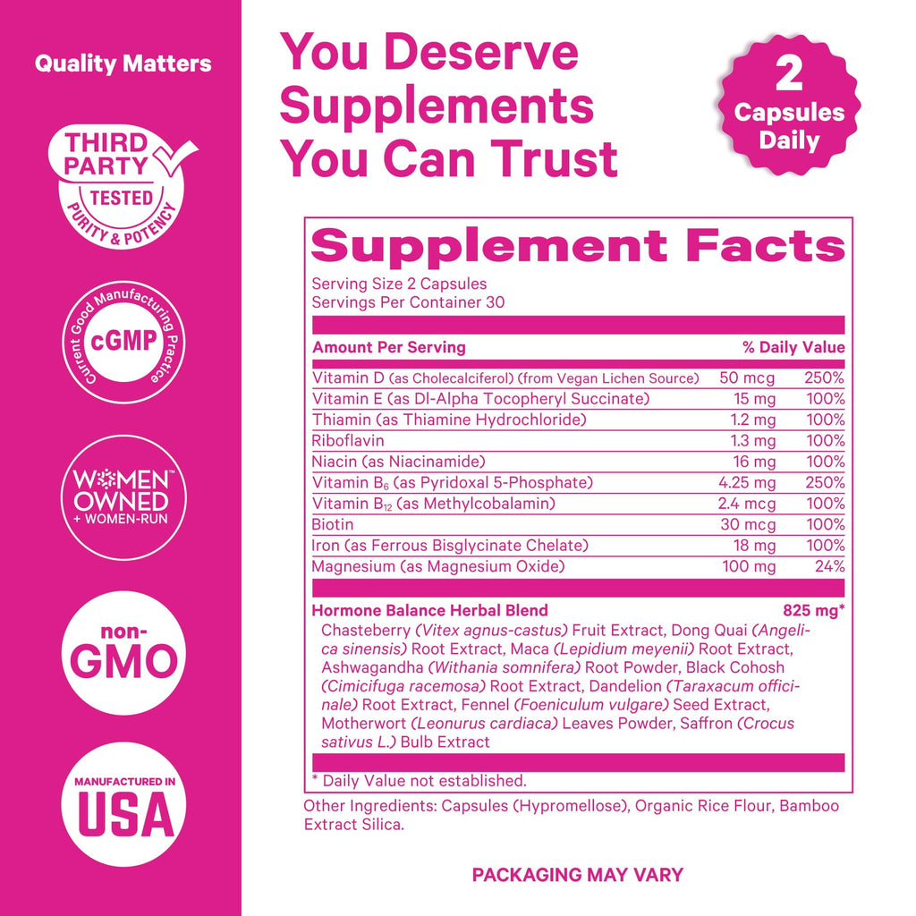 Pink Stork Hormone Balance Multivitamin- Hormone Balance for Women, Vitex + Saffron- 60 Capsules