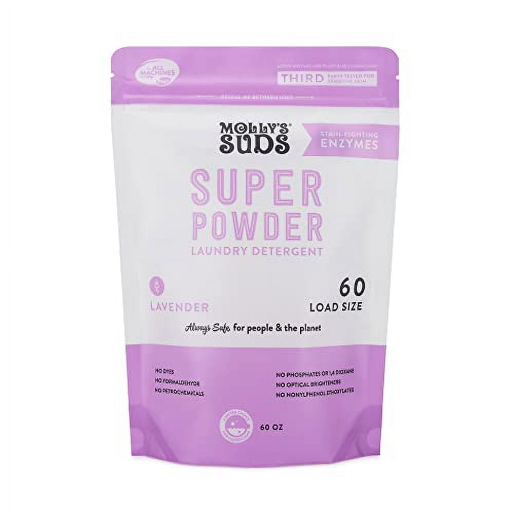 Molly's Suds Super Powder Detergent | Natural Extra Strength Laundry Soap, Stain Fighting &amp; Safe for Sensitive Skin | Earth Derived Ingredients | Lavender Scented, 60 Loads