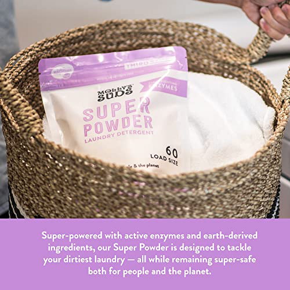 Molly's Suds Super Powder Detergent | Natural Extra Strength Laundry Soap, Stain Fighting &amp; Safe for Sensitive Skin | Earth Derived Ingredients | Lavender Scented, 60 Loads