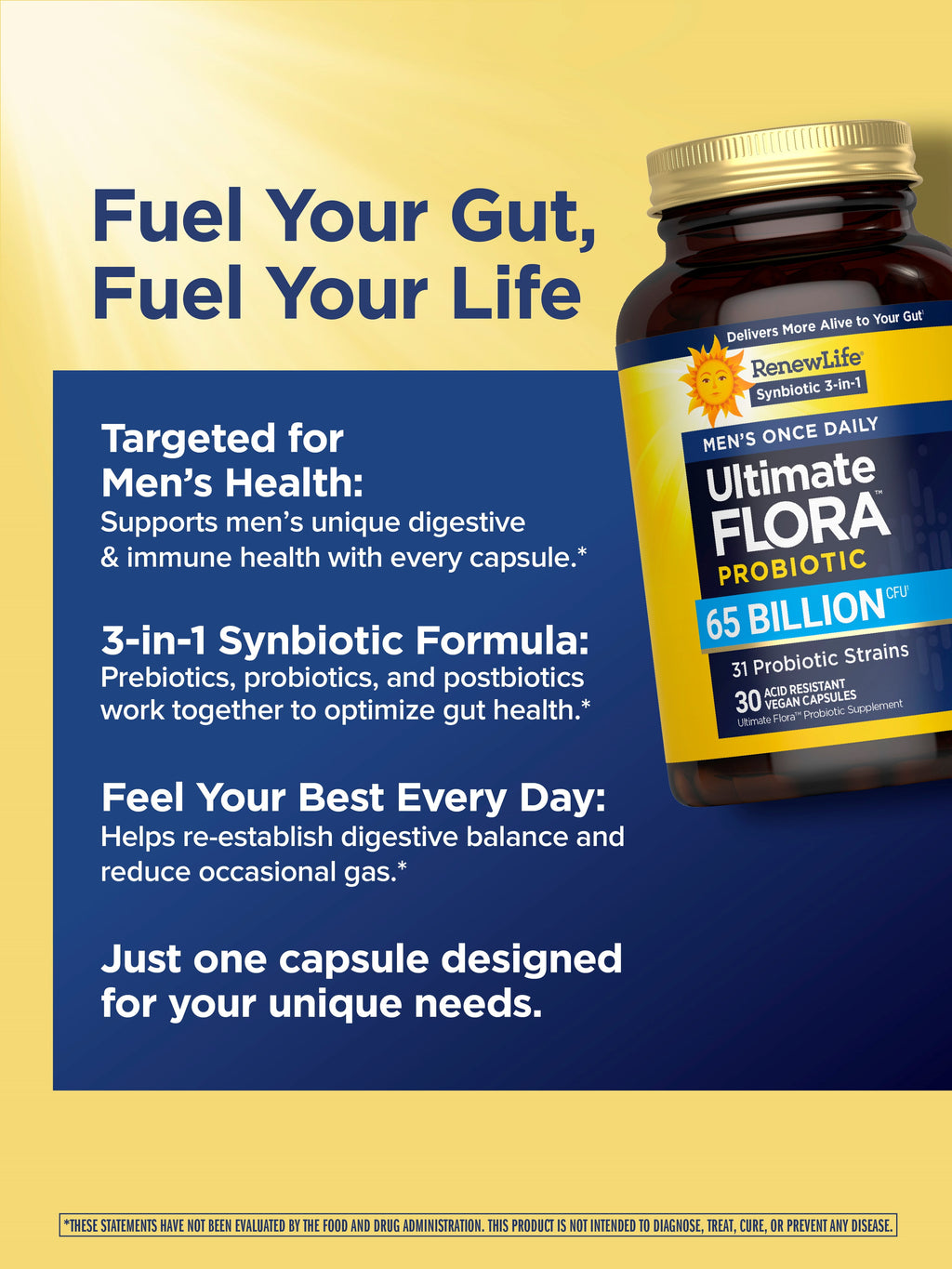 Ultimate Flora Probiotics for Men | 65 Billion CFU | 30 Delayed Release Vegan Capsules | by Renew Life
