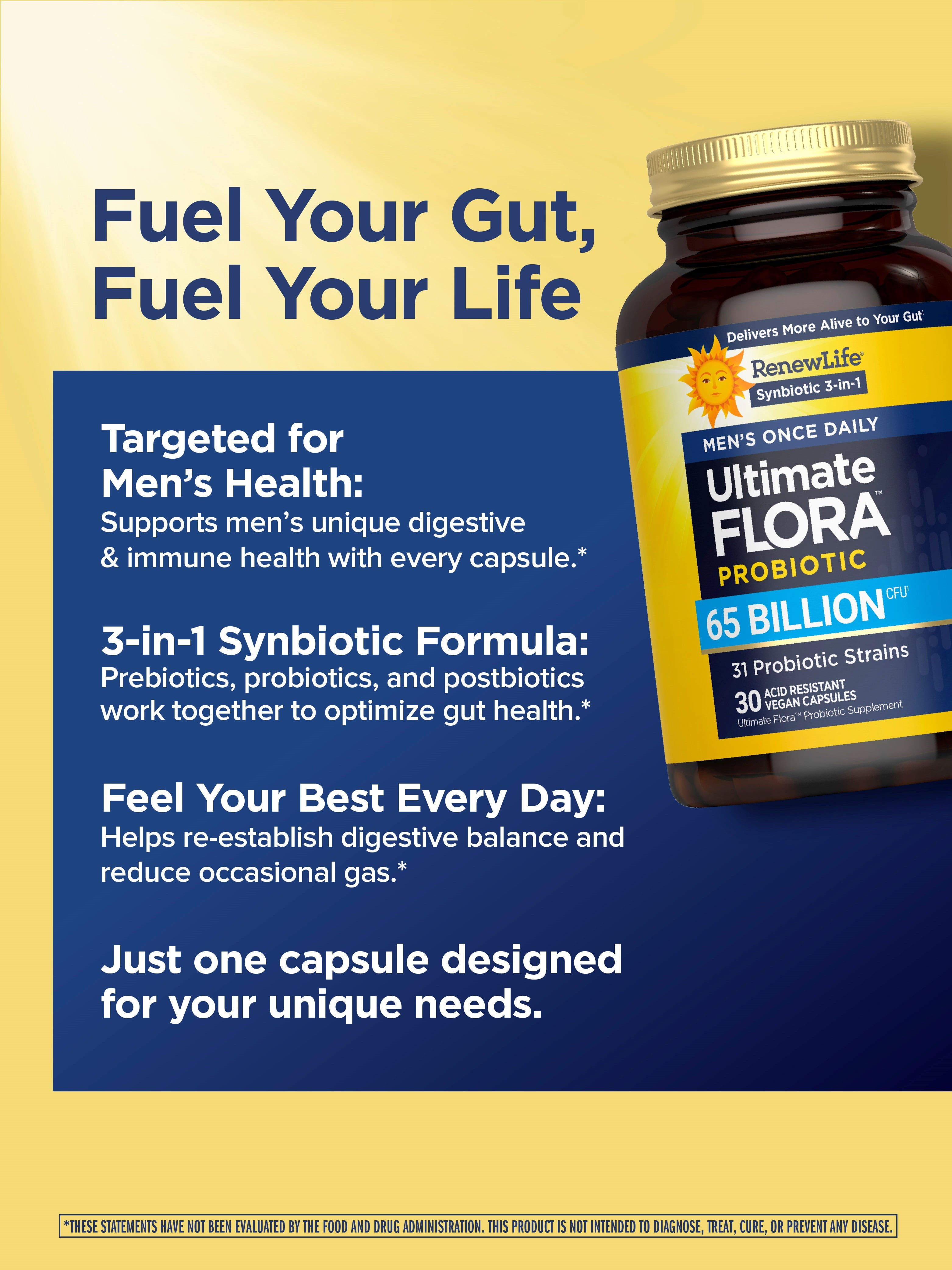 Ultimate Flora Probiotics for Men | 65 Billion CFU | 30 Delayed Release Vegan Capsules | by Renew Life