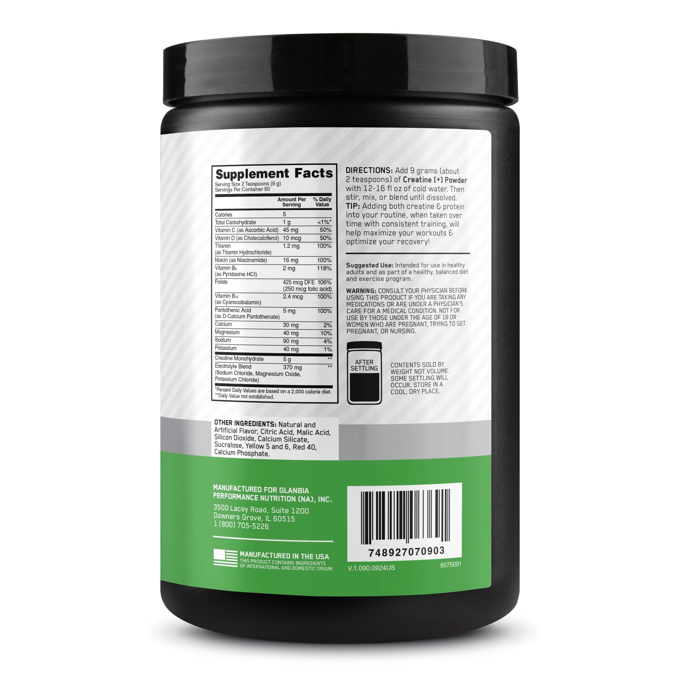Optimum Nutrition Creatine Monohydrate Plus Powder, Strawberry Peach Flavored Creatine Performance Blend, with Electrolytes for Hydration, Added Vitamins, 80 Servings, 720 Grams (Packaging May Vary)