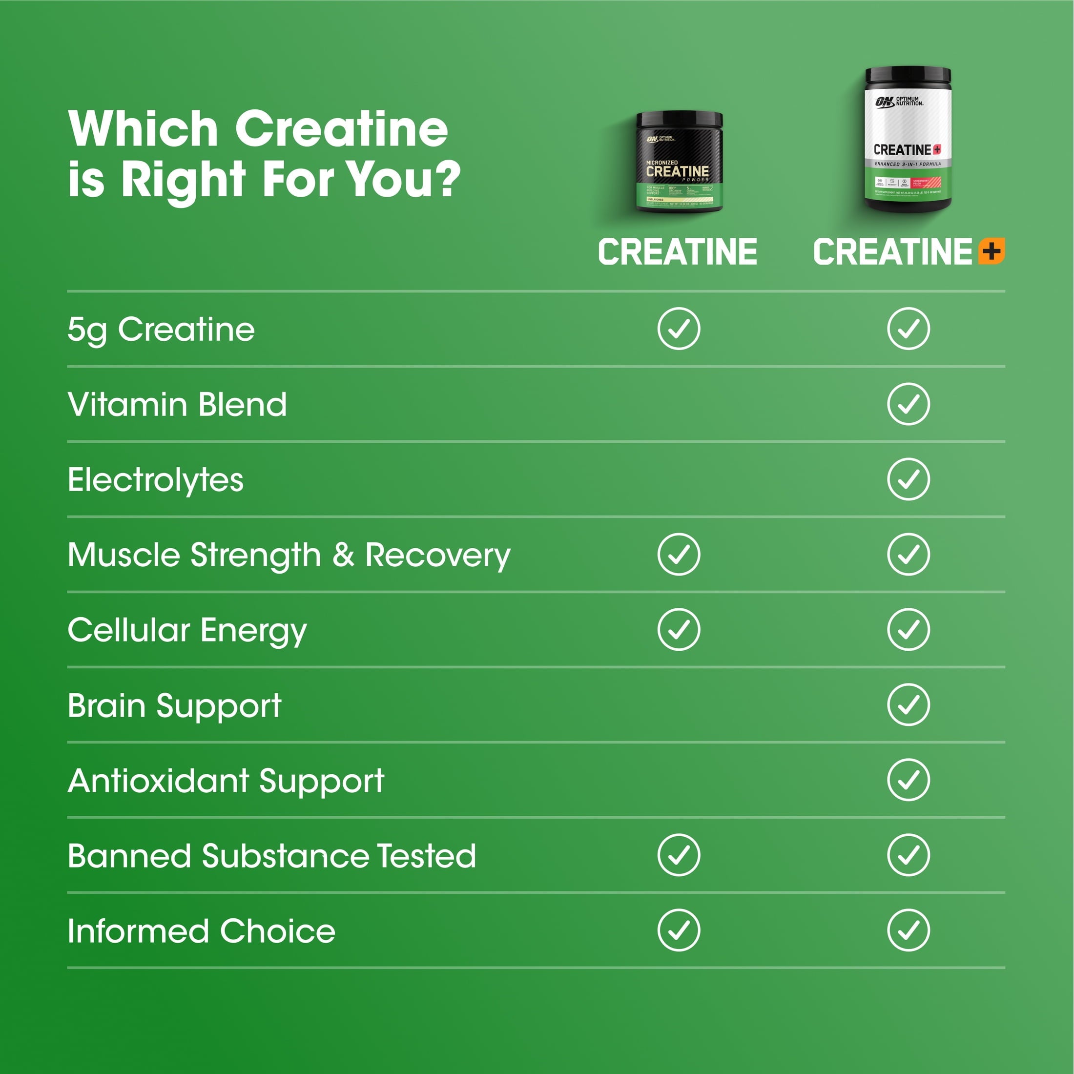 Optimum Nutrition Creatine Monohydrate Plus Powder, Strawberry Peach Flavored Creatine Performance Blend, with Electrolytes for Hydration, Added Vitamins, 80 Servings, 720 Grams (Packaging May Vary)