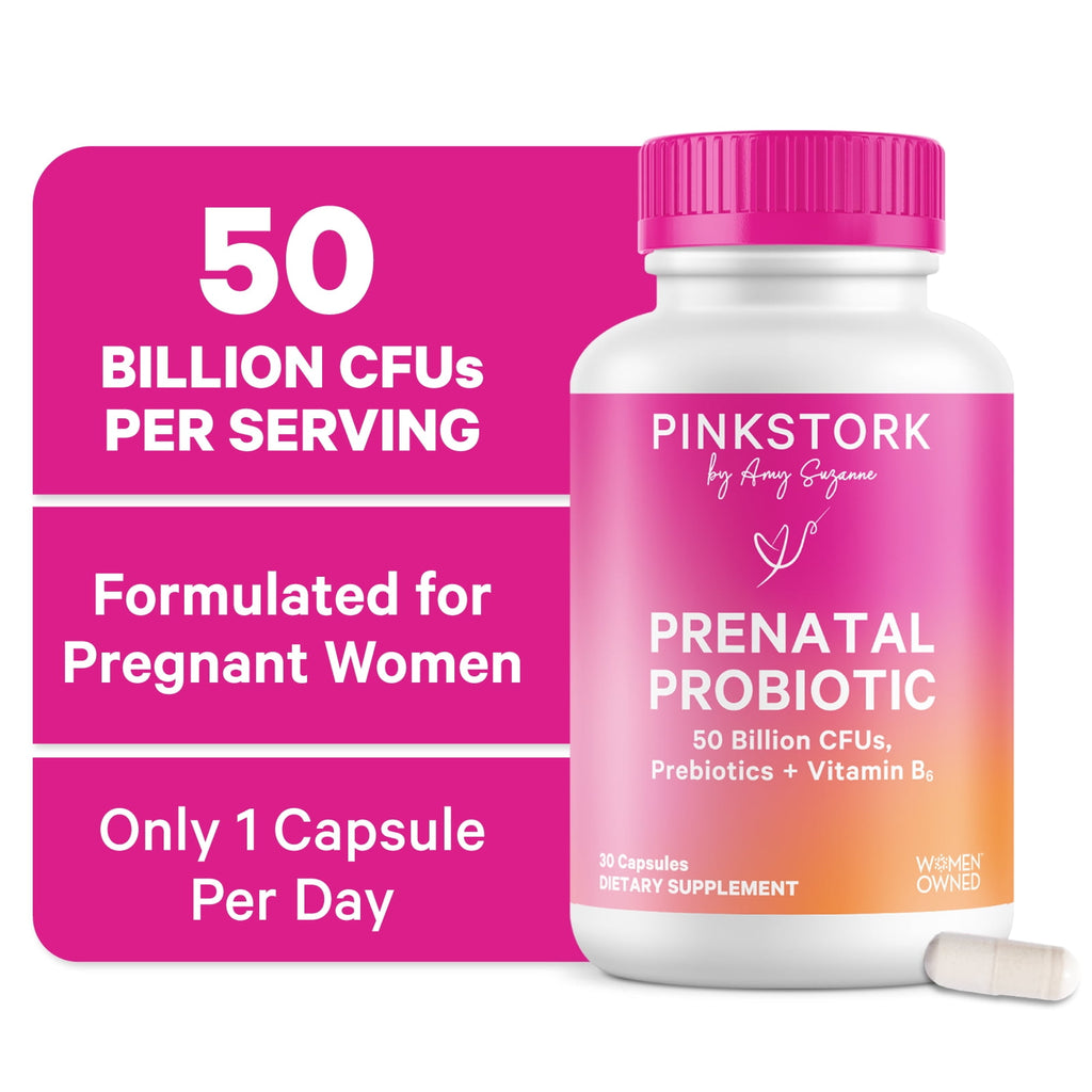Pink Stork Prenatal Probiotics for Pregnancy, Digestive and Immune Support with Prebiotics &amp; B6, 30 Servings