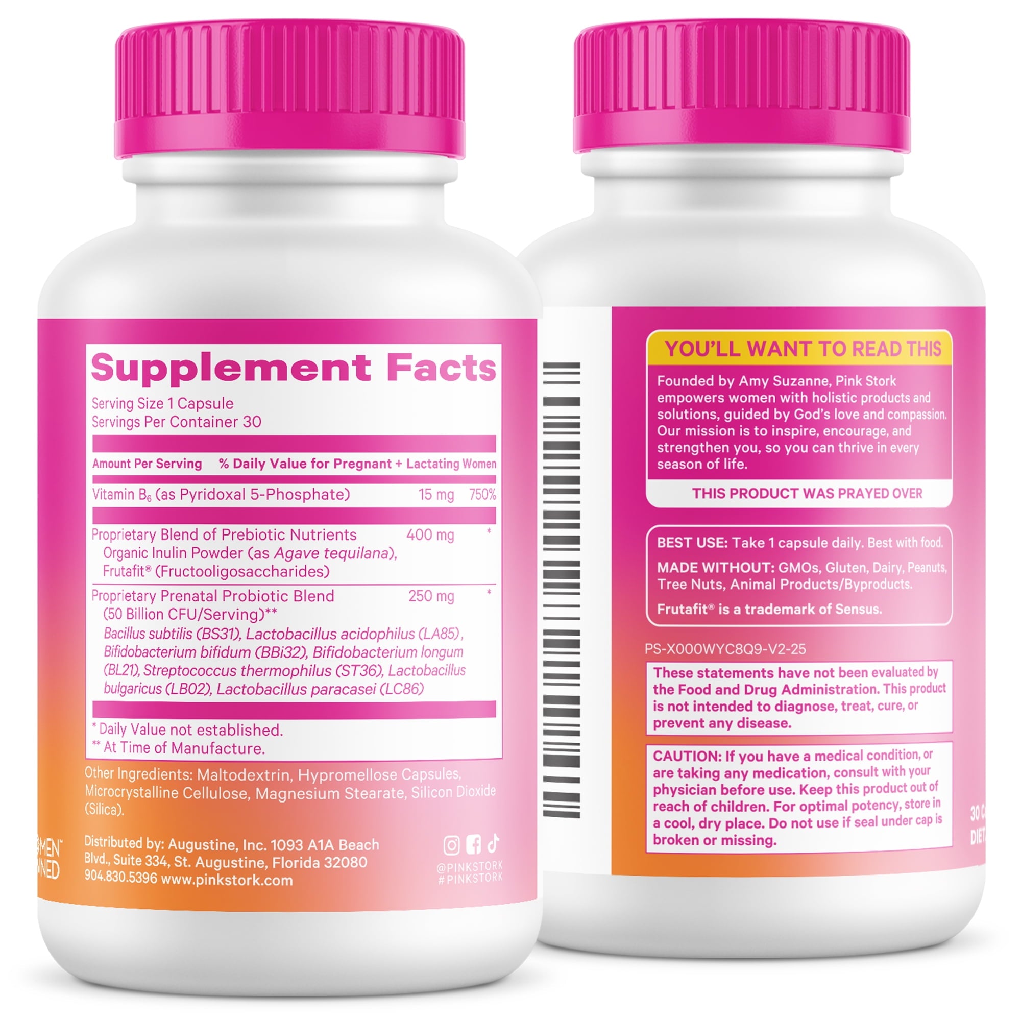 Pink Stork Prenatal Probiotics for Pregnancy, Digestive and Immune Support with Prebiotics &amp; B6, 30 Servings
