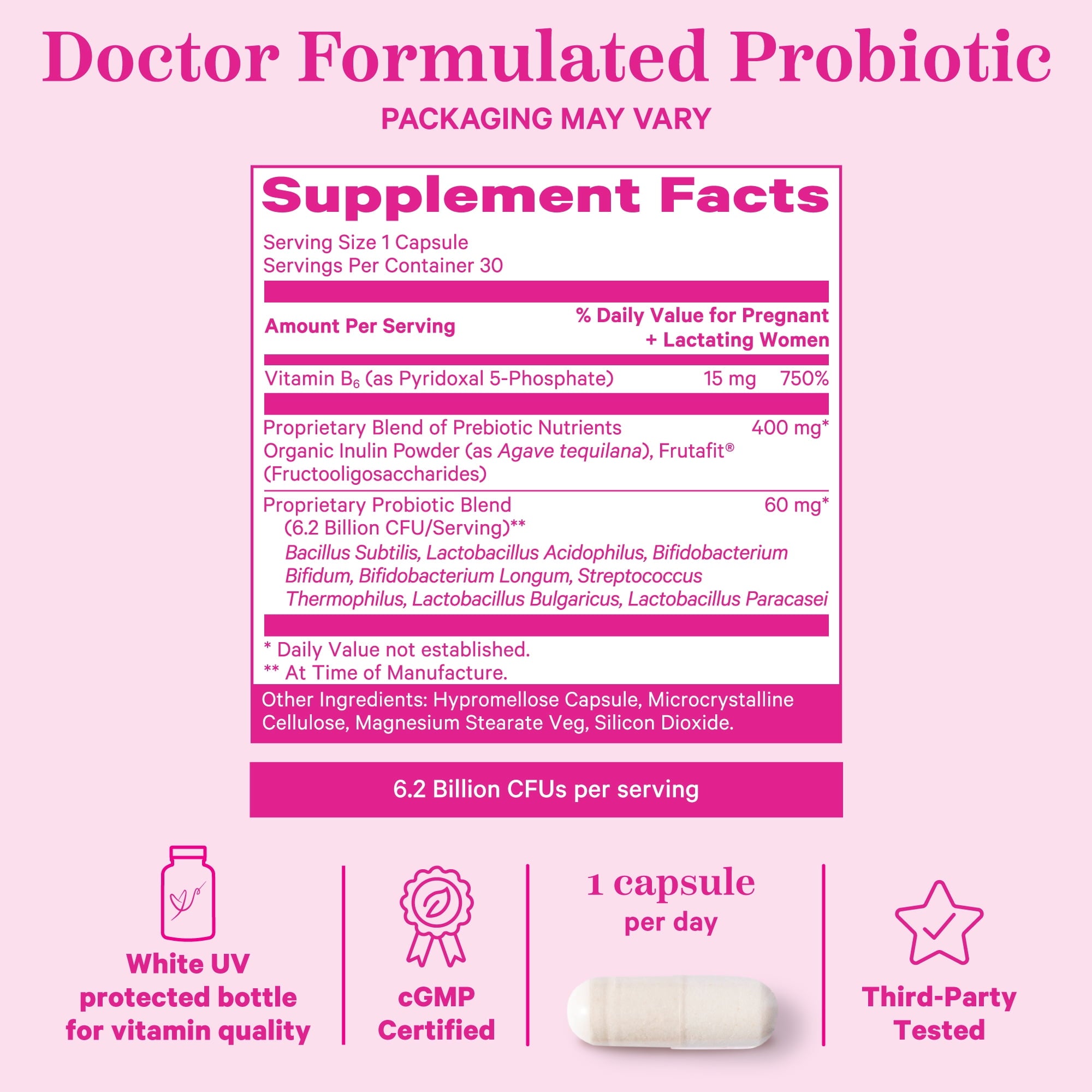 Pink Stork Prenatal Probiotics for Pregnancy, Digestive and Immune Support with Prebiotics &amp; B6, 30 Servings