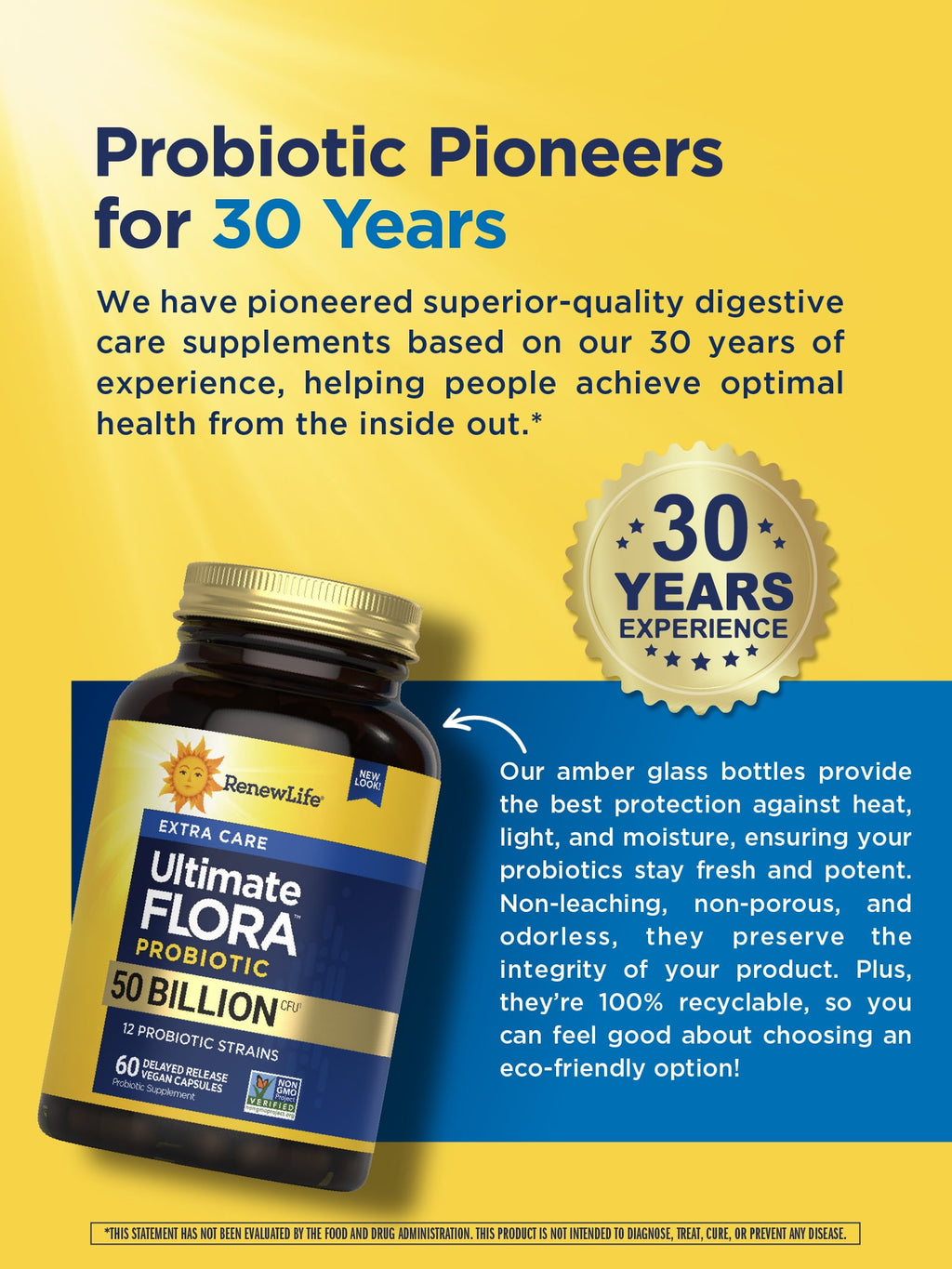 Ultimate Flora Extra Care Probiotic | 50 Billion Live Cultures | 60 Vegetarian Capsules | by Renew Life