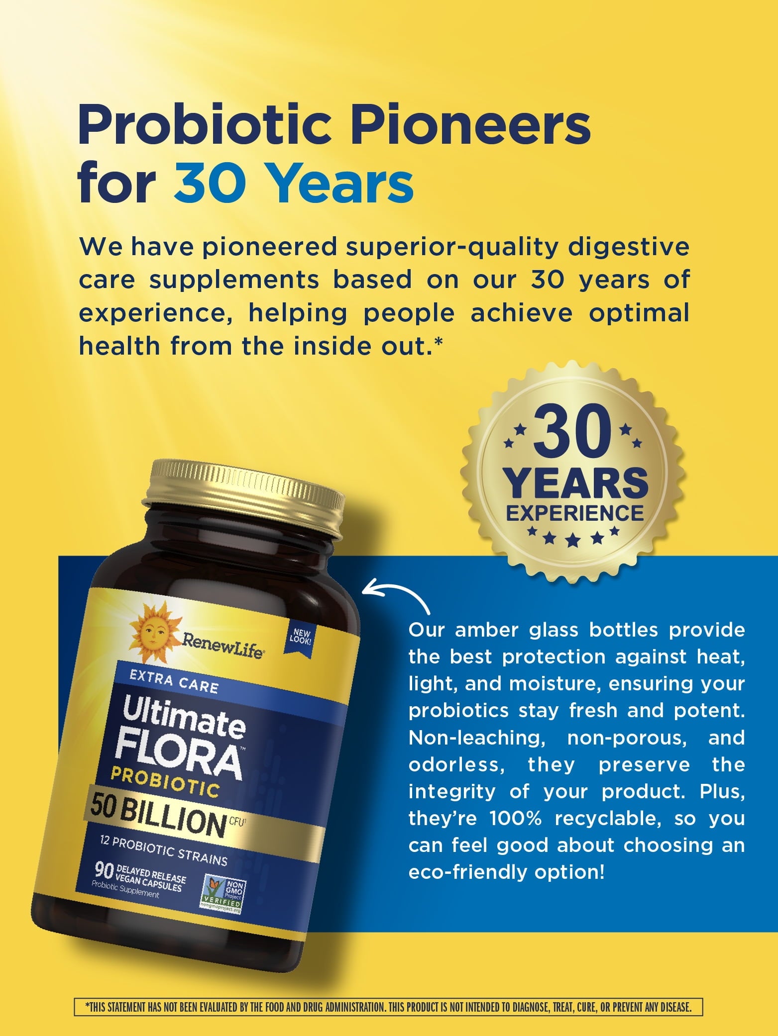 Ultimate Flora Extra Care Probiotic | 50 Billion Live Cultures | 60 Vegetarian Capsules | by Renew Life
