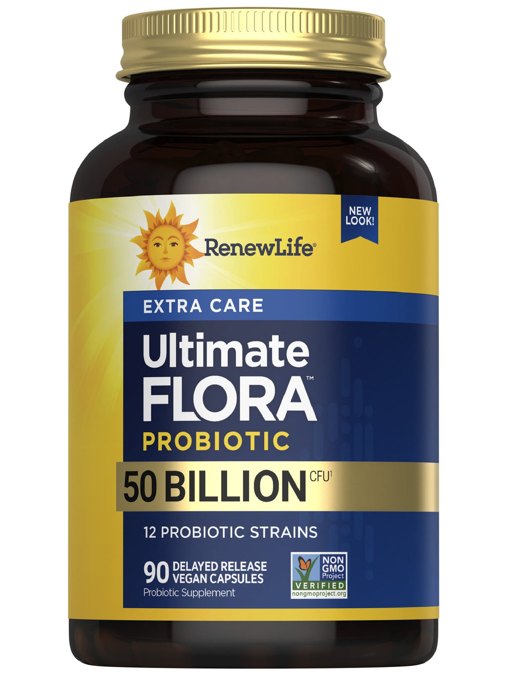 Ultimate Flora Extra Care Probiotic | 50 Billion Live Cultures | 60 Vegetarian Capsules | by Renew Life