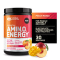 Optimum Nutrition New Flavor Amino Energy - Pre Workout with Green Tea, BCAA, Amino Acids, Keto Friendly, Green Coffee Extract, Energy Powder - Peach Mango Tango, 30 Servings (Packaging May Vary)