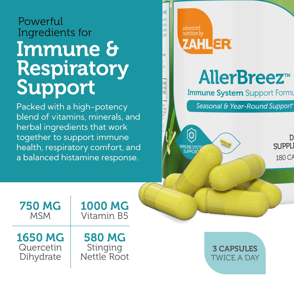 Zahler AllergBreeze Immune Support Capsules, Immunity Vitamins &amp; Immune Booster, Advanced Seasonal &amp; Year-Round Immune Formula, 180 Count