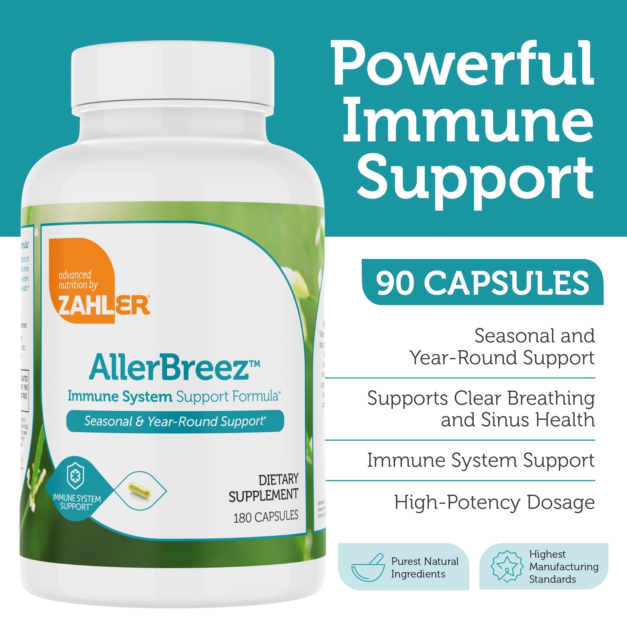 Zahler AllergBreeze Immune Support Capsules, Immunity Vitamins &amp; Immune Booster, Advanced Seasonal &amp; Year-Round Immune Formula, 180 Count