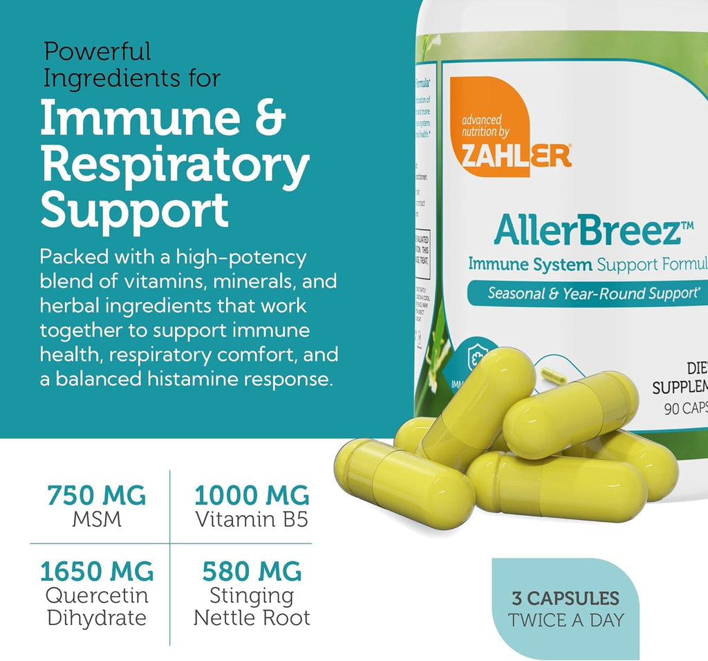Zahler AllergBreeze Immune Support Capsules, Immunity Vitamins &amp; Immune Booster, Advanced Seasonal &amp; Year-Round Immune Formula, 180 Count
