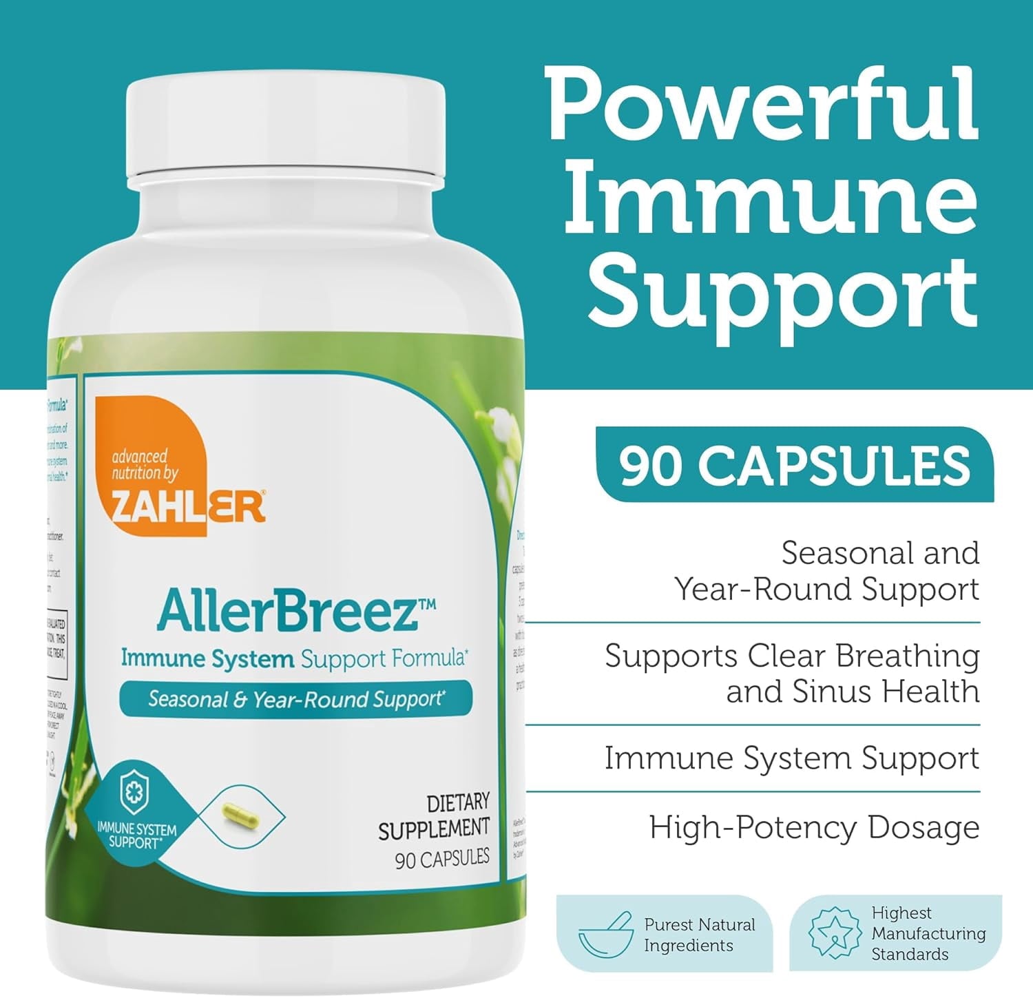 Zahler AllergBreeze Immune Support Capsules, Immunity Vitamins &amp; Immune Booster, Advanced Seasonal &amp; Year-Round Immune Formula, 180 Count