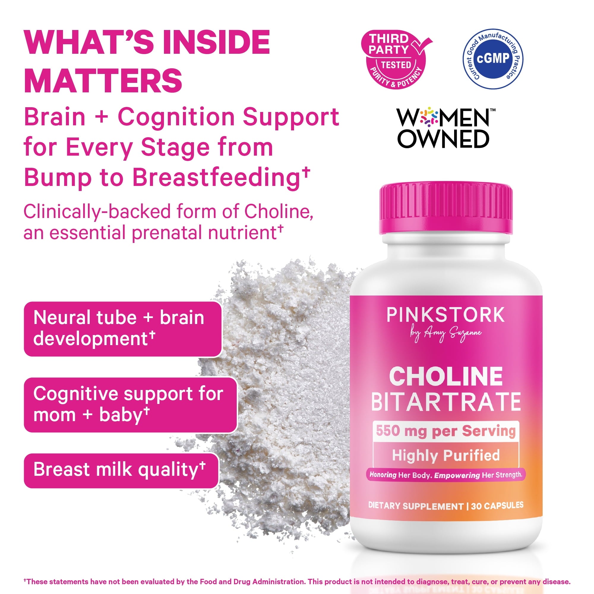 Pink Stork Choline Bitartrate Capsule - 550 mg, Supplement Pregnancy, Prenatal Vitamin, 30 Count