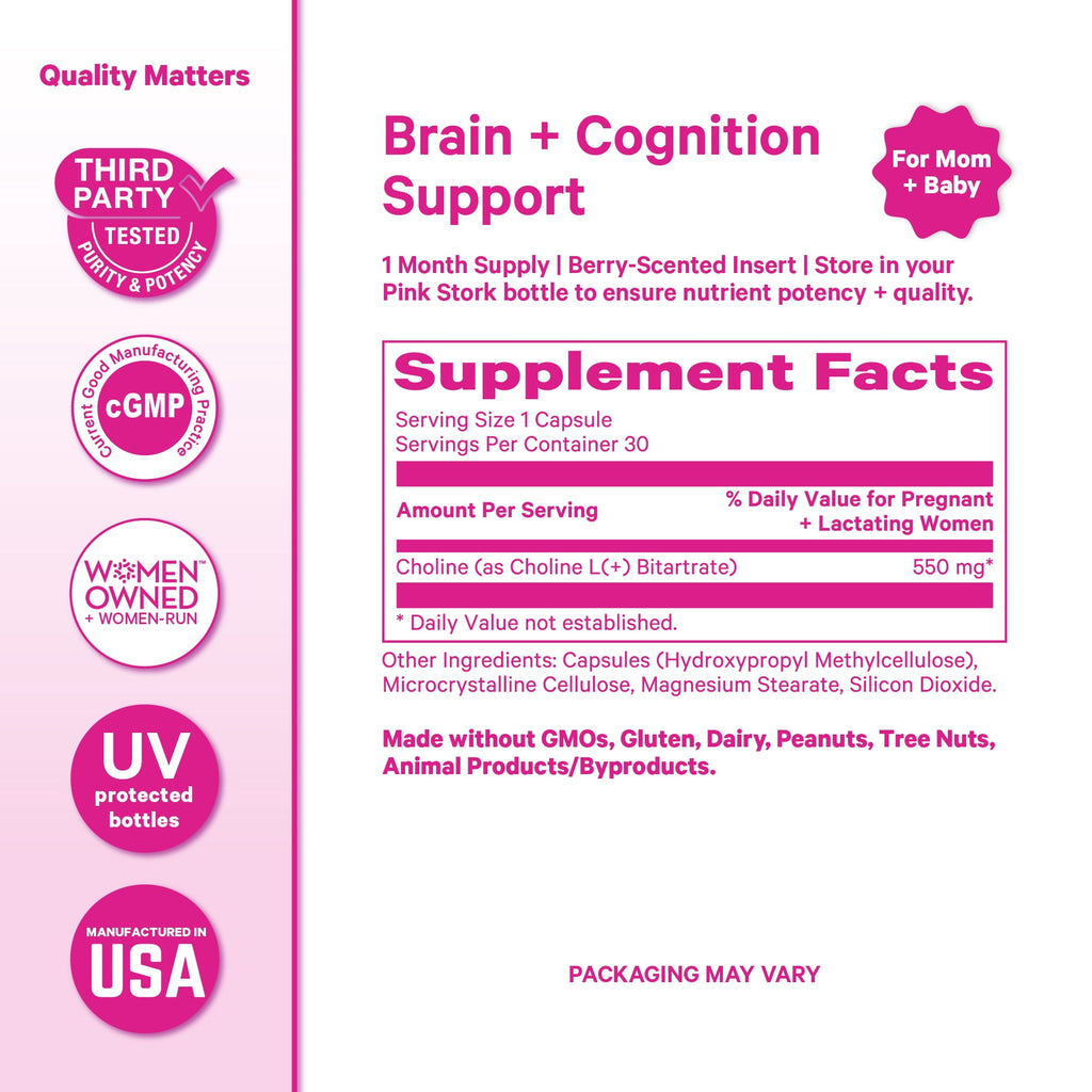 Pink Stork Choline Bitartrate Capsule - 550 mg, Supplement Pregnancy, Prenatal Vitamin, 30 Count