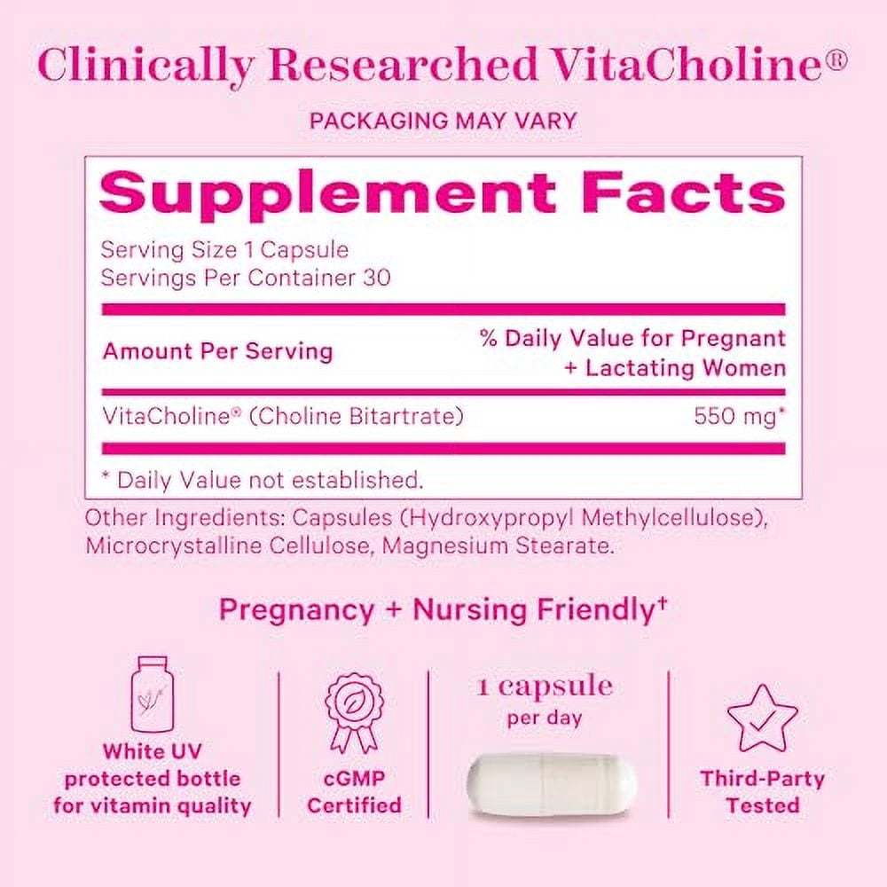 Pink Stork Choline Bitartrate Capsule - 550 mg, Supplement Pregnancy, Prenatal Vitamin, 30 Count