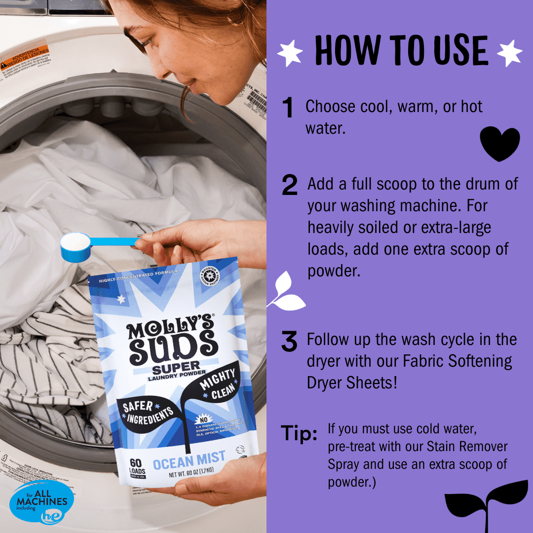 Molly's Suds Super Powder Detergent | Natural Extra Strength Laundry Soap, Stain Fighting | Sensitive Skin | Earth Derived Ingredients | Lavender, 60 Loads