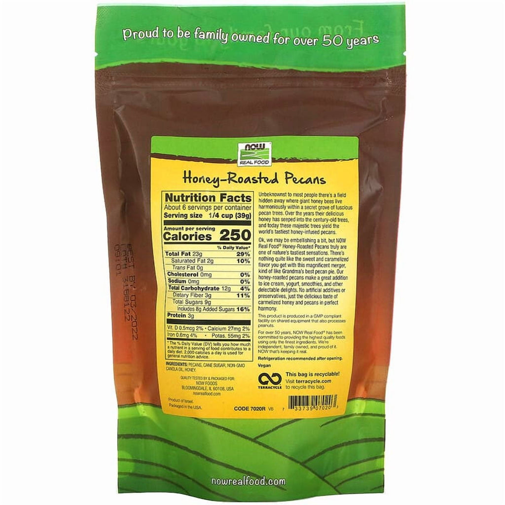 NOW Foods, Real Food, Honey Roasted Pecans, 8 oz Pack of 4