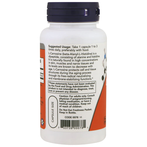 L-Carnosine, 500 mg, 50 Veg Capsules, NOW Foods