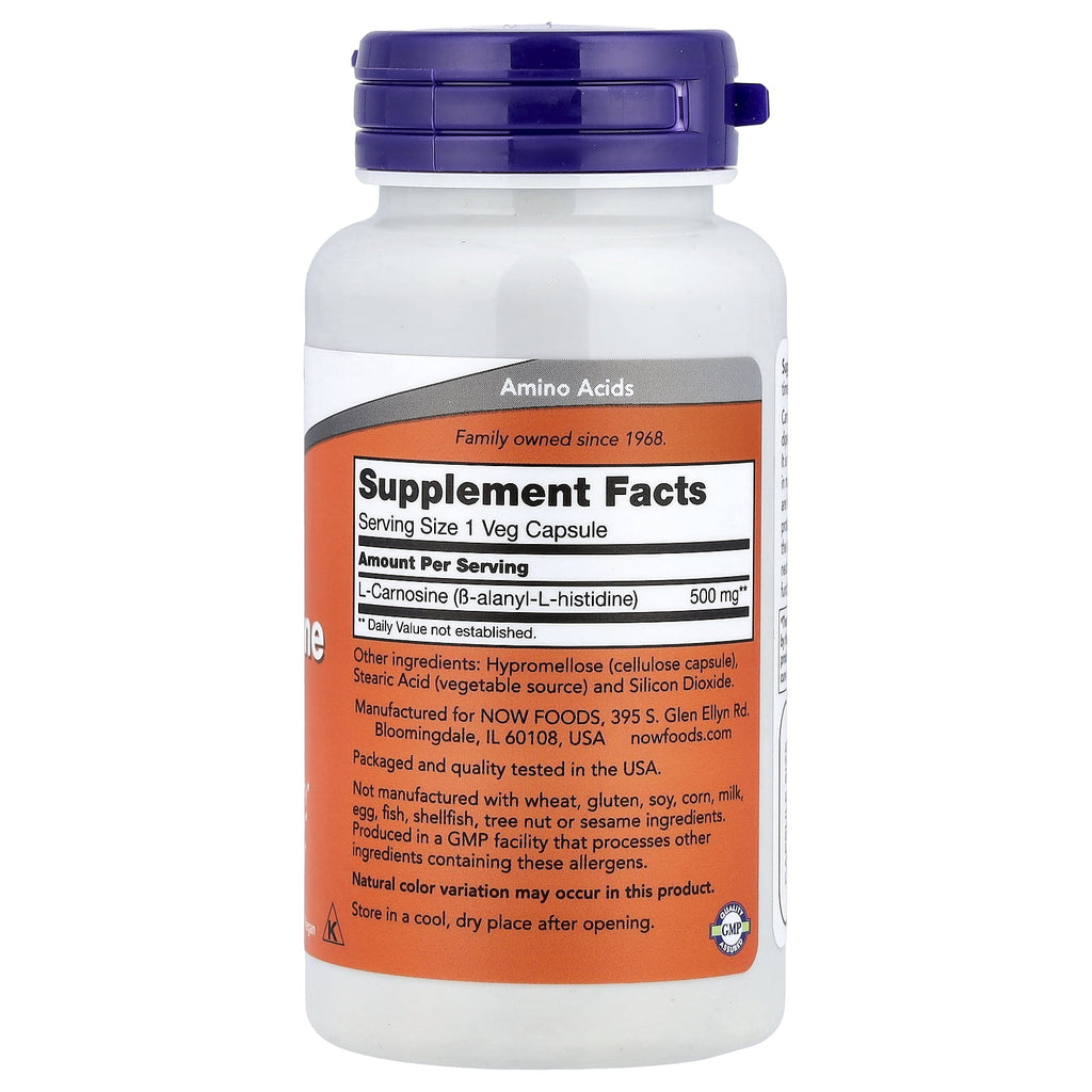 L-Carnosine, 500 mg, 50 Veg Capsules, NOW Foods