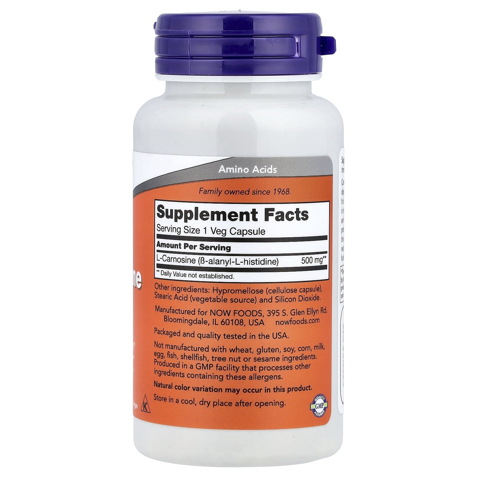 L-Carnosine, 500 mg, 50 Veg Capsules, NOW Foods