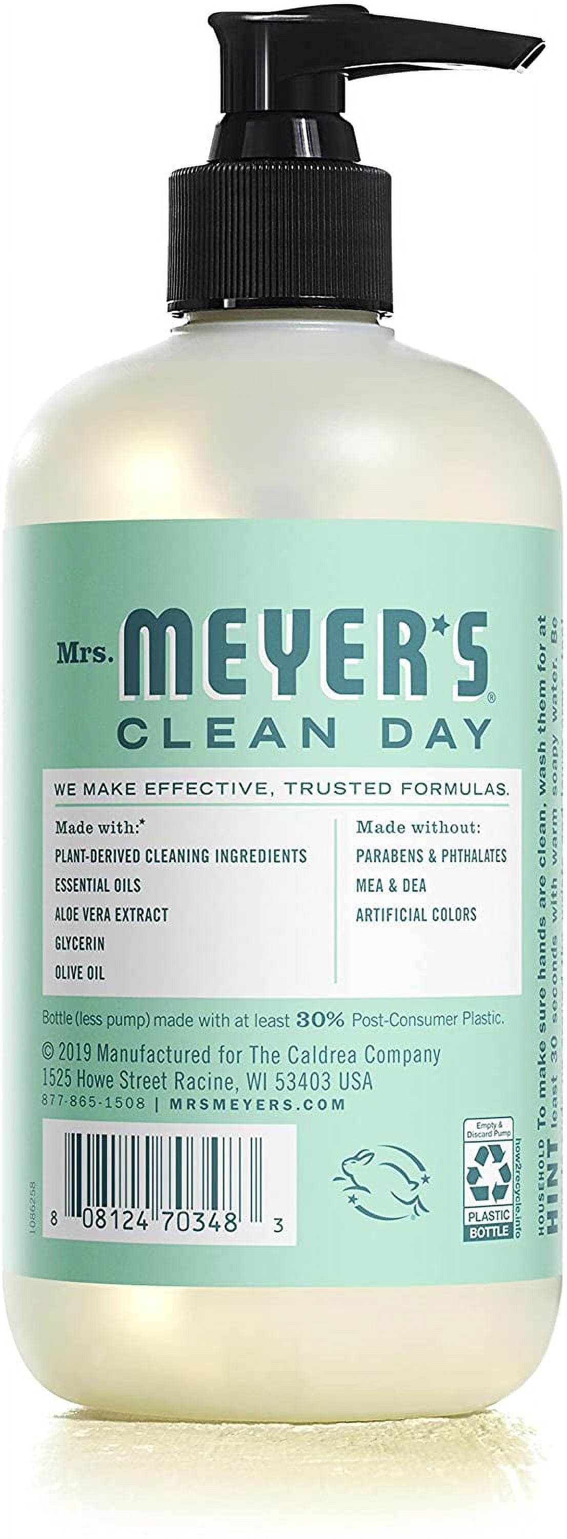 Mrs. Meyer's Clean Day Liquid Hand Soap, Cruelty Free and Biodegradable Hand Wash Formula Made with Essential Oils, Mint Scent, 12.5 oz Bottle (Pack of 6)