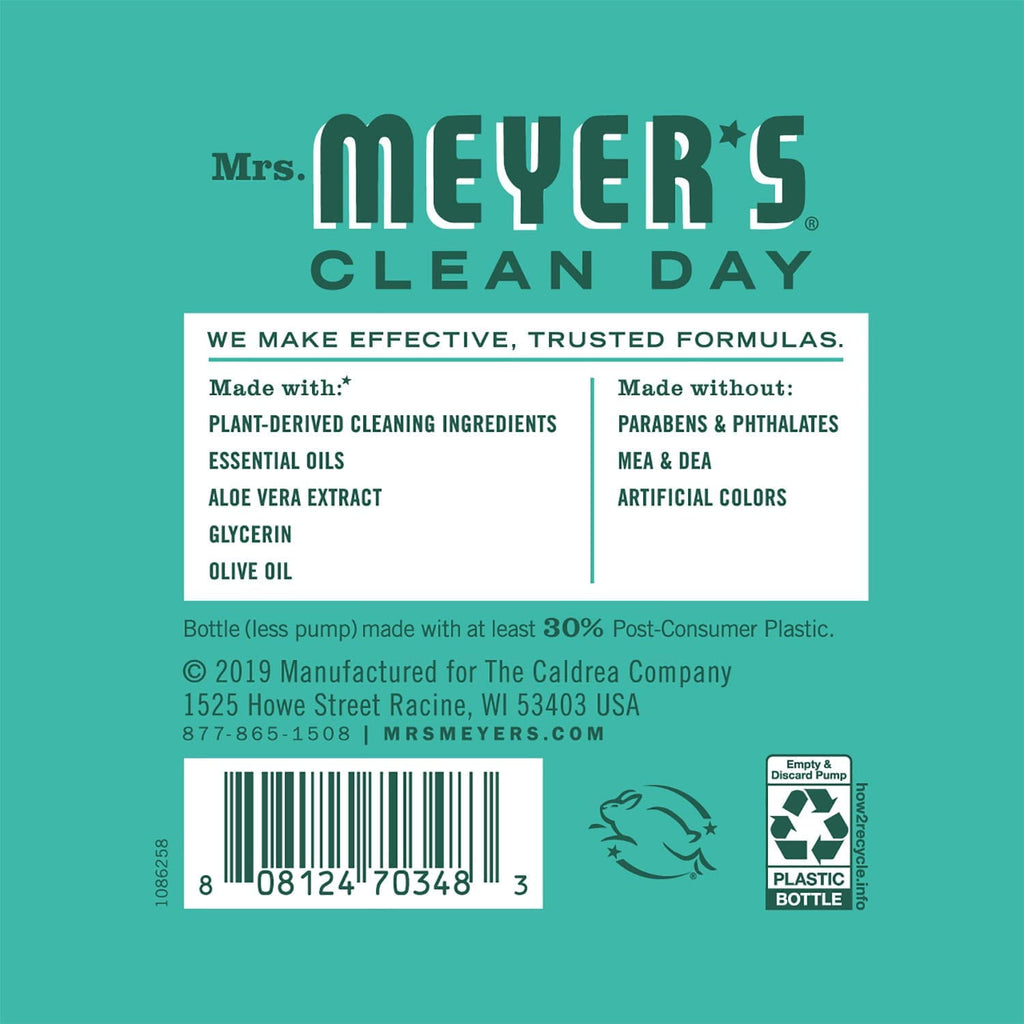 Mrs. Meyer's Clean Day Liquid Hand Soap, Cruelty Free and Biodegradable Hand Wash Formula Made with Essential Oils, Mint Scent, 12.5 oz Bottle (Pack of 6)