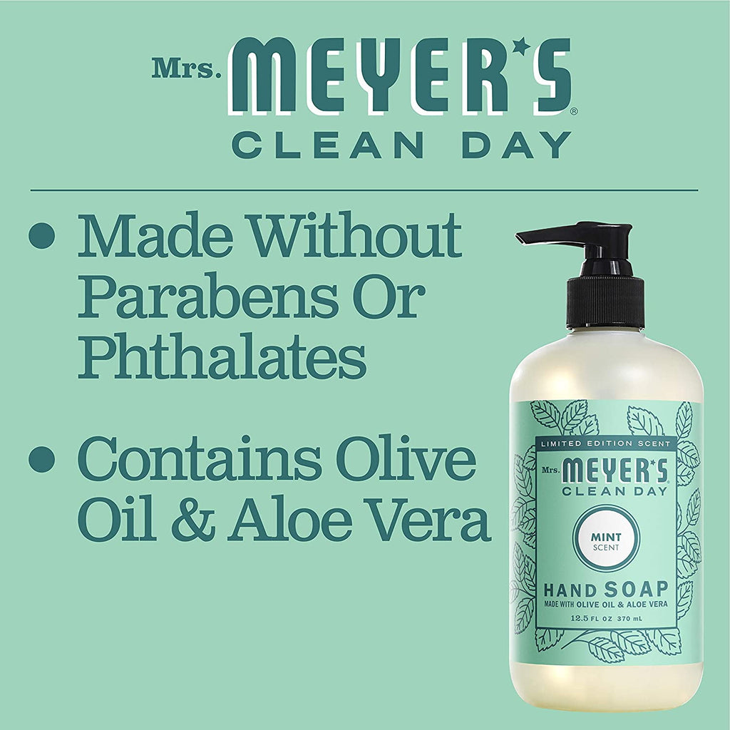 Mrs. Meyer's Clean Day Liquid Hand Soap, Cruelty Free and Biodegradable Hand Wash Formula Made with Essential Oils, Mint Scent, 12.5 oz Bottle (Pack of 6)