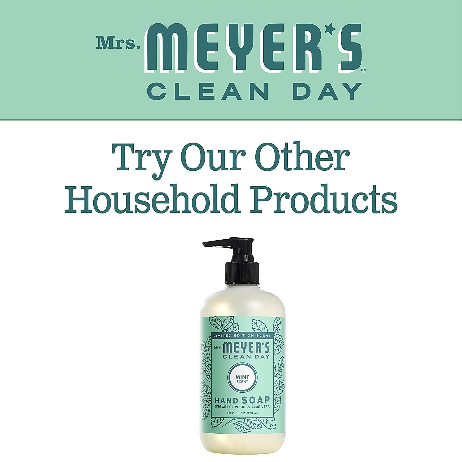 Mrs. Meyer's Clean Day Liquid Hand Soap, Cruelty Free and Biodegradable Hand Wash Formula Made with Essential Oils, Mint Scent, 12.5 oz Bottle (Pack of 6)