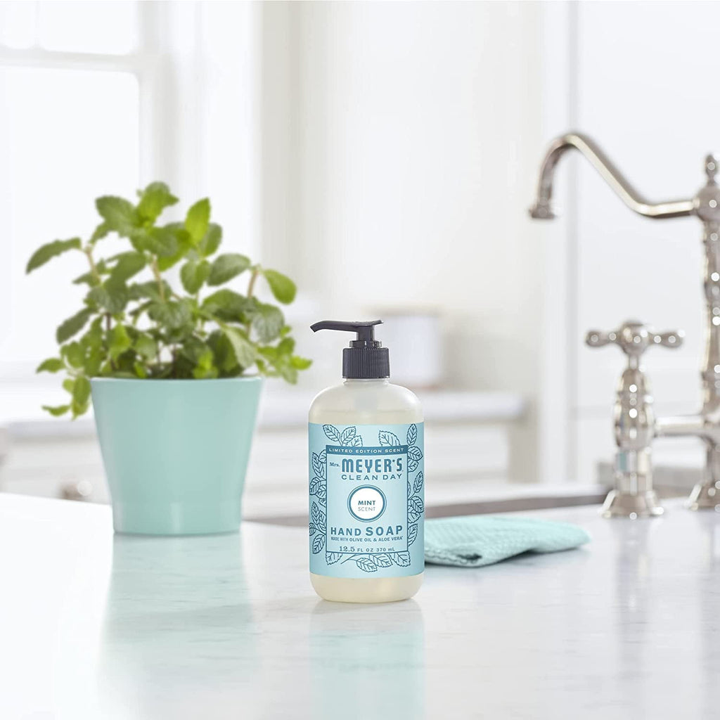 Mrs. Meyer's Clean Day Liquid Hand Soap, Cruelty Free and Biodegradable Hand Wash Formula Made with Essential Oils, Mint Scent, 12.5 oz Bottle (Pack of 6)